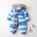 Kindersneeuwpak met fleecevoering en capuchon voor moeder en kinderen - Winter alles-in-één jumpsuit voor peuters, zachte en warme polyester bovenkleding, blauw/zwart (90-120 cm)_voghion.com