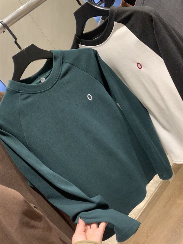 Miesten vaatteet Itsestään tehty kuuma saksalainen samettikangas talvipari nuorten pyöreä kaula-aukkoinen raglan-tyylinen lämmin pitkähihainen T-paita pohjalla_voghion.com