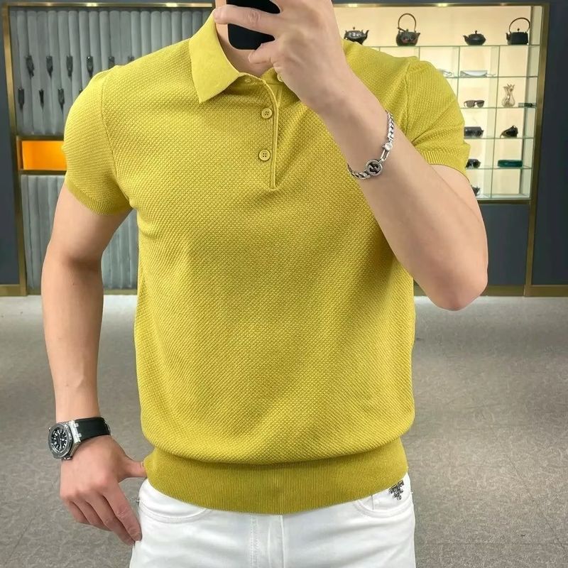 Herrenbekleidung Neue Sommerpersönlichkeit Einfarbig Einfacher Pullover Halbarm_voghion.com