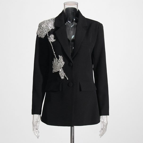 Blazer elegante su misura per donna - Giacca da ufficio slim fit a maniche lunghe con revers a lancia e tasche decorative - Poliestere e spandex_voghion.com