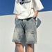 Men's Clothing Summer Thin Ripped Denim Shorts Men's Vibe Retro Loose Mid-length Pants Trendy Street All-match Shorts_voghion.com