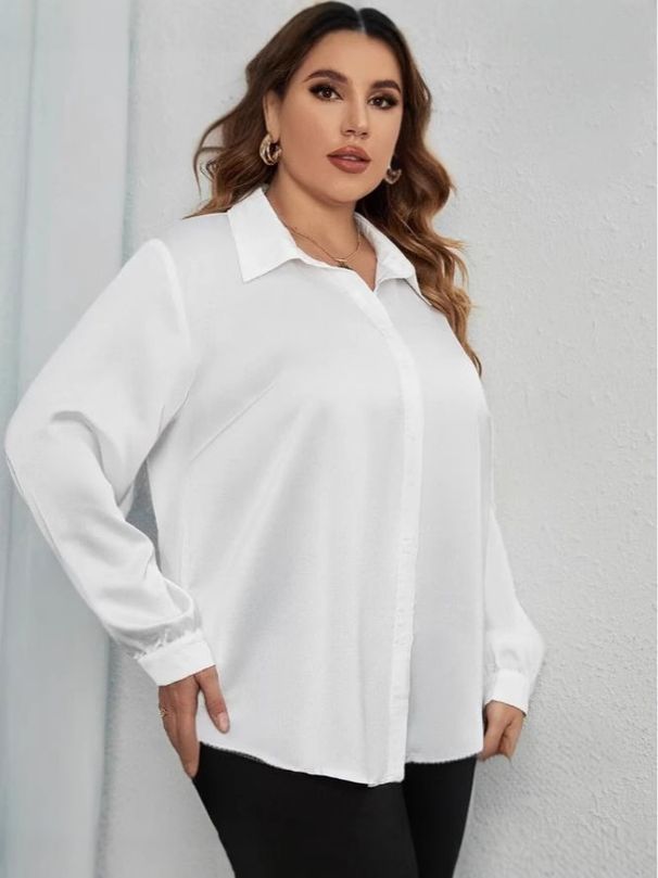 Elegante Satinbluse mit V-Ausschnitt für Damen – weiches und fließendes Langarmshirt, Übergröße (XL-4XL), Büro- und Freizeitkleidung, atmungsaktives Acetatgewebe_voghion.com