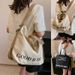 Borsa tote in tela stile retrò, borsa a tracolla con stampa di lettere, zaino scolastico per studenti con tracolla convertibile_voghion.com