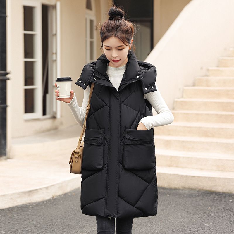Gilet moda da donna con gilet in cotone con giacca spessa con cappuccio_voghion.com