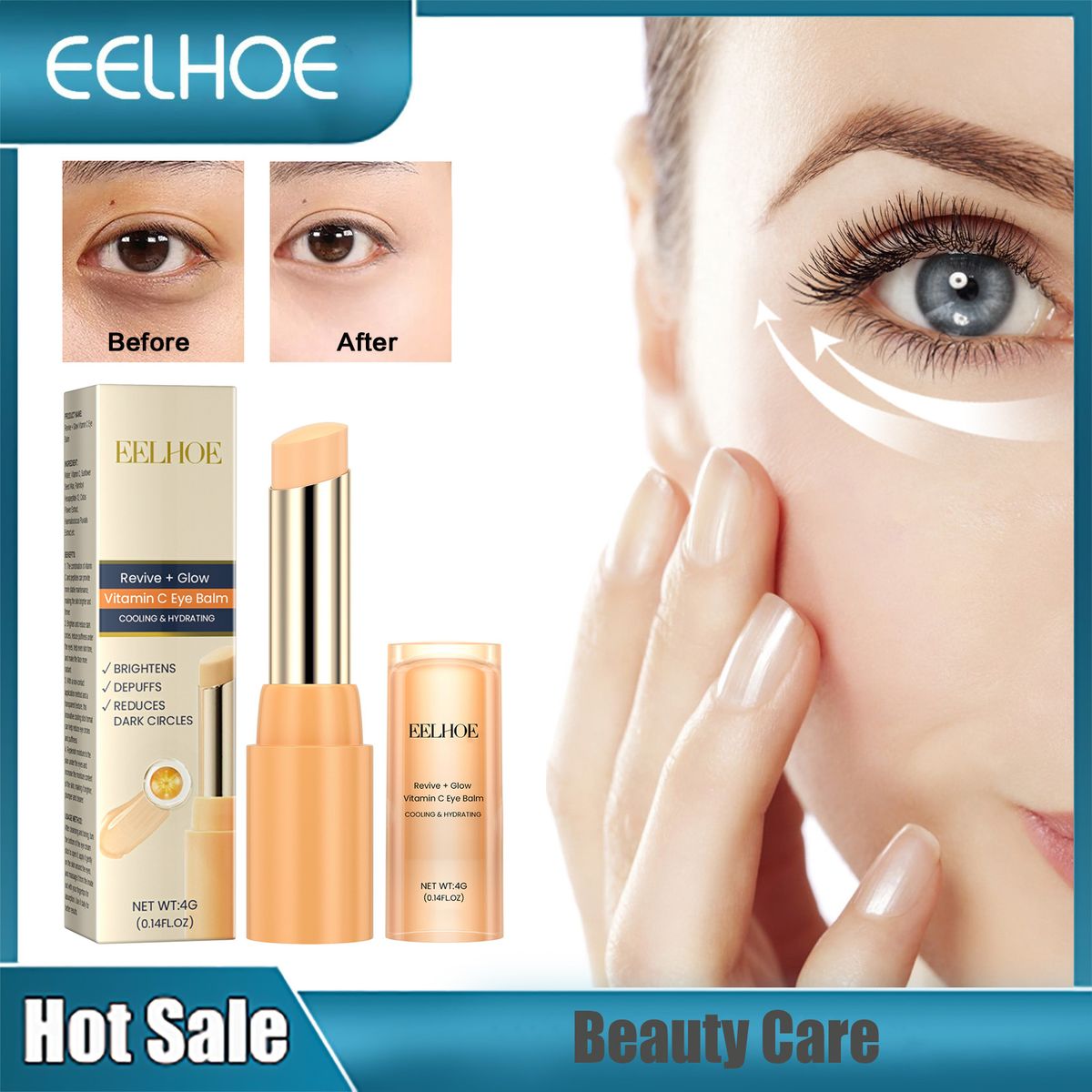 Vitamin C-Augencreme-Stick, feuchtigkeitsspendender Anti-Falten-Balsam, zur Entfernung von Tränensäcken, zur Reduzierung von Augenringen, zur Reduzierung feiner Linien und zur Bekämpfung von Schwellungen, Augencreme_voghion.com