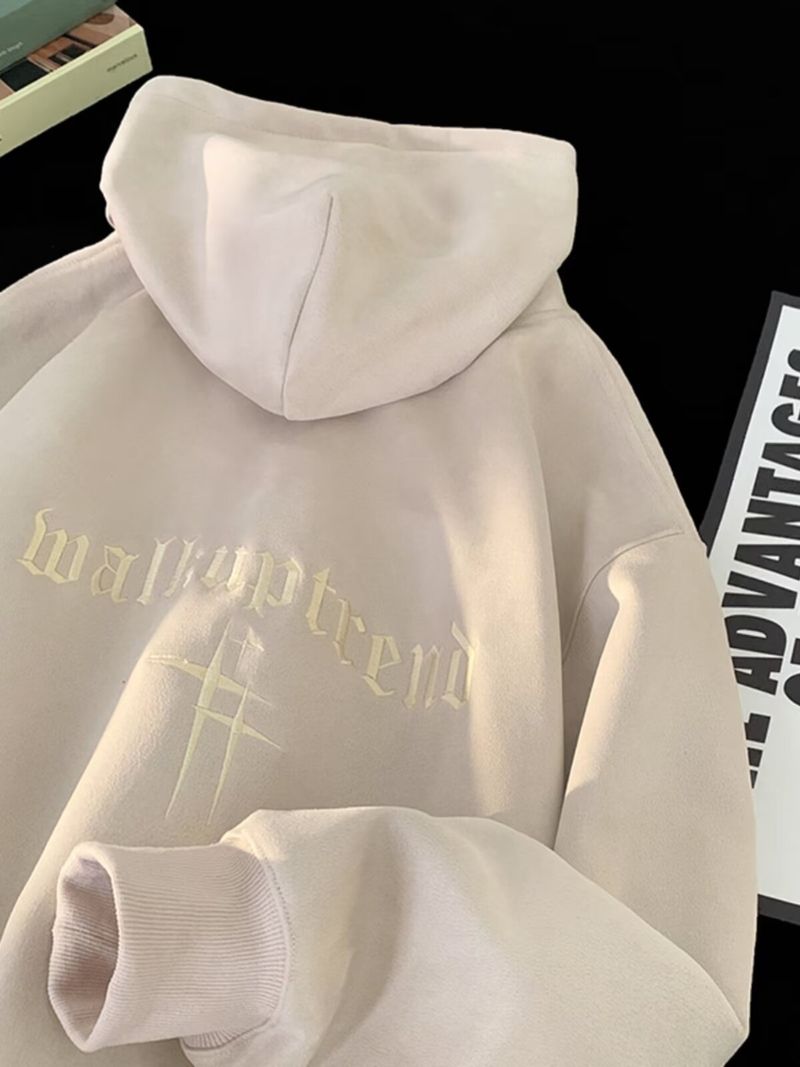 Ağır Süet Sweatshirt Erkek Sonbahar Ve Kış Trend Marka Yakışıklı Amerikan Ove Gevşek Kadife Kalınlaştırılmış Kapüşonlu Ceket_voghion.com