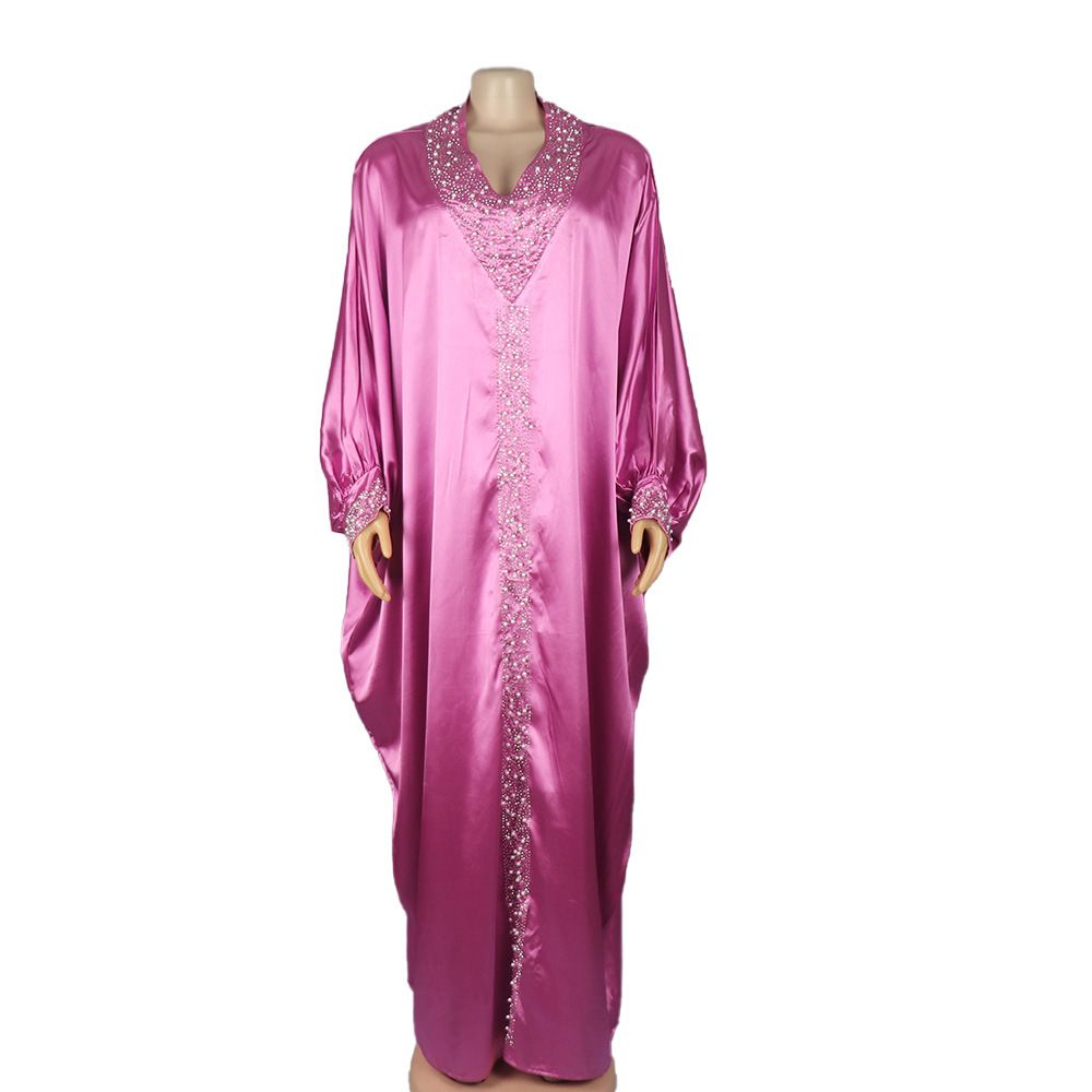 Women's Clothing plus size dress rayon bat sleeves plus size robe hot rhinestones and cannon beads African clothing_voghion.com