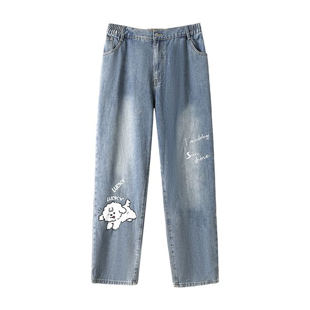 Women’s Clothing 130 320 catties plus size graffiti street style denim trousers for women spring and autumn new fat women wide leg pants_voghion.com