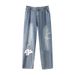 Women’s Clothing 130 320 catties plus size graffiti street style denim trousers for women spring and autumn new fat women wide leg pants_voghion.com
