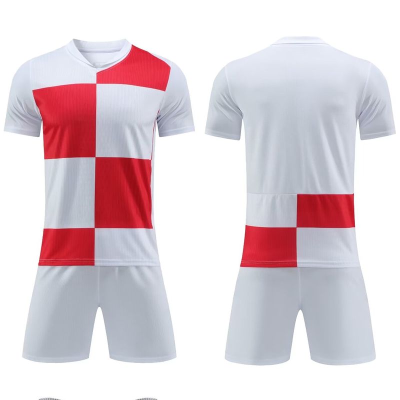 2425 Krodi YA home bare plate short sleeved adult red and white football set team jersey_voghion.com