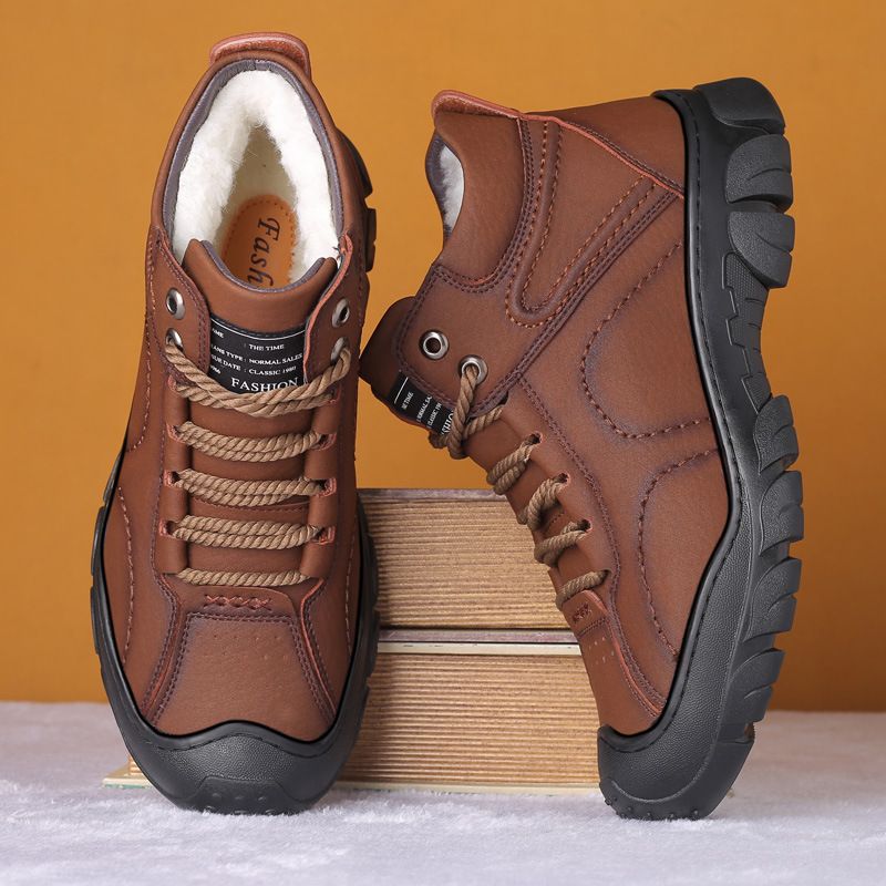 Scarpe da uomo Scarpe di cotone Scarpe di pelliccia da uomo Lana Fodera in pile invernale Caldo Spessa Parte superiore alta Antiscivolo Stivali da neve da uomo del nord-est_voghion.com