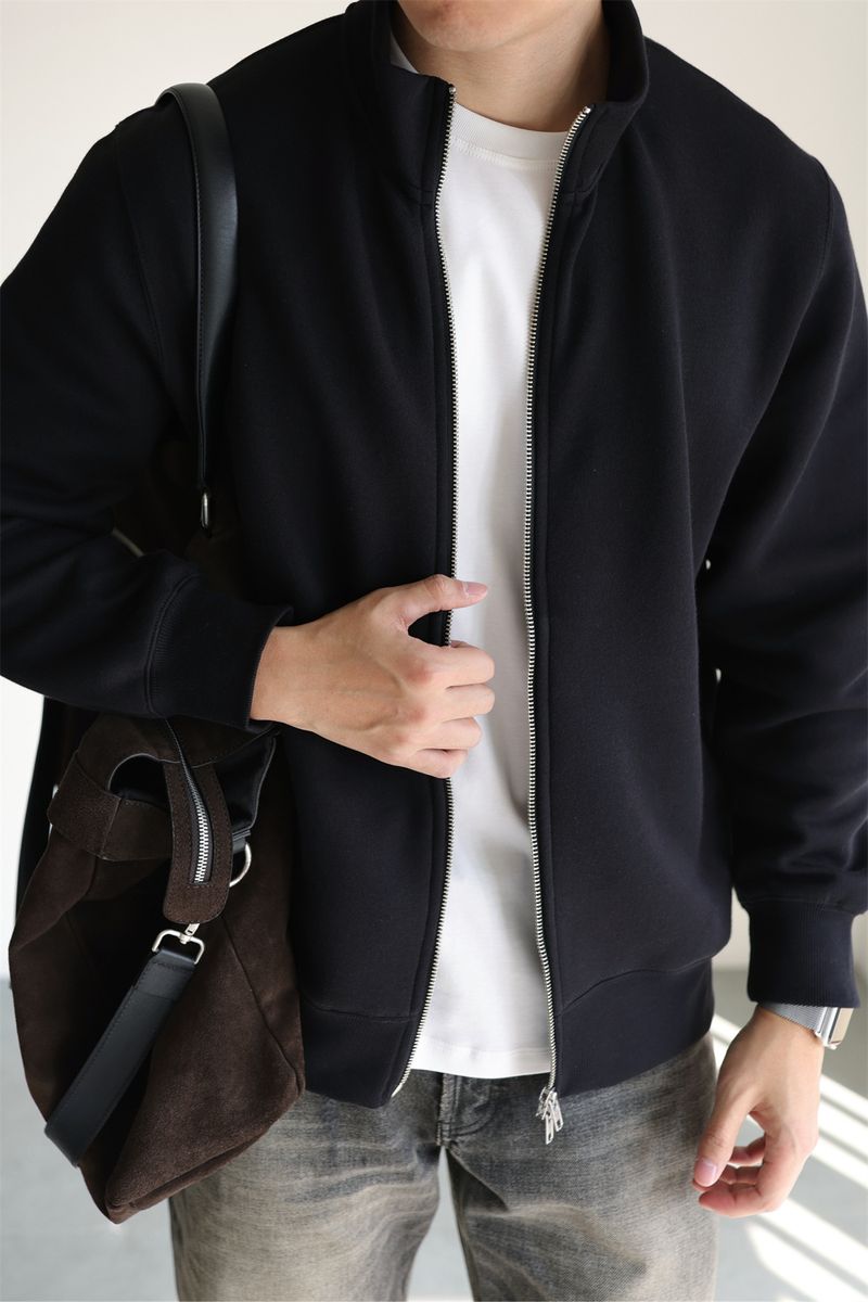 Men's Stand Collar Zip-Up Jacket – Minimalist Streetwear Pullover In Black/Grey/Navy | Oversized Casual Long Sleeve Coat (M-3XL)​_voghion.com
