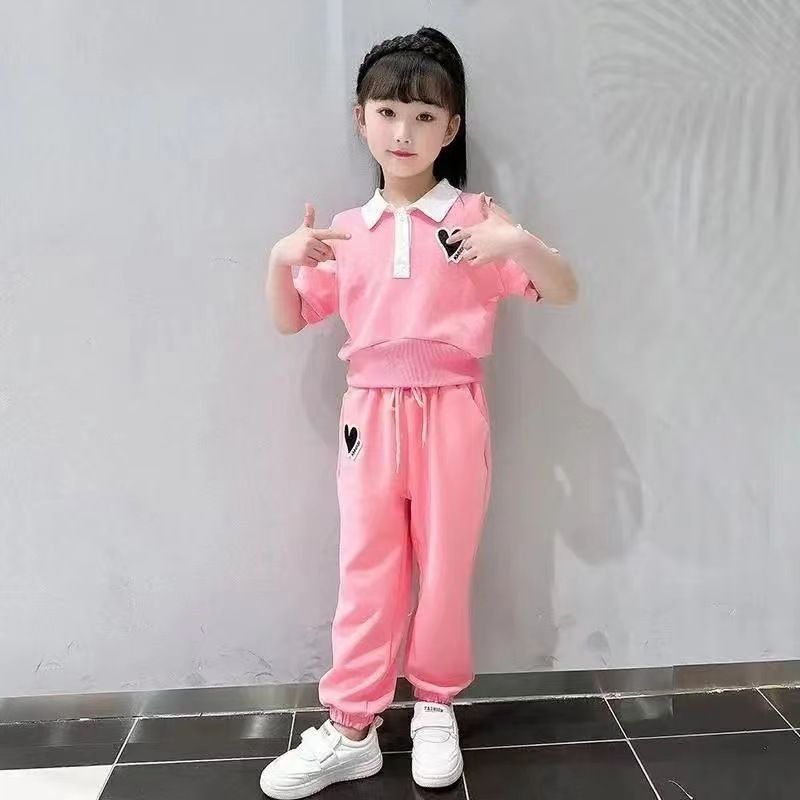 Mãe e filhos meninas ternos de verão 2024 novos esportes da moda infantil bebê menina calças de manga curta verão terno de duas peças_voghion.com