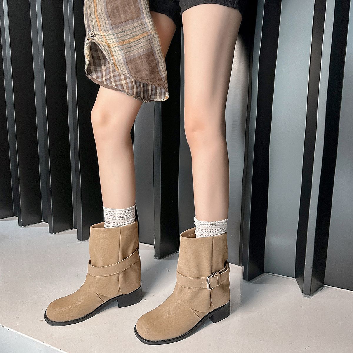 Damen Stiefeletten mit Blockabsatz und dicker Sohle, Herbst/Winter 2025, Neuankömmling_voghion.com