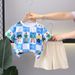 Baby Summer kariert Cartoon Kuerzärm Jongen Set, schéin a modesch Kannerkleeder, Puppelcherskleeder, zwee_voghion.com