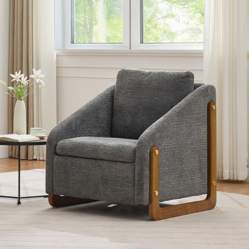 057 Sessel, Akzentstuhl Für Wohnzimmer, Loungesessel, Moderner Stuhl Mit Armlehne Aus Holz, Mit Rückenkissen, Grauer Chenillestoff, 73,5*73,5*73,5 cm, lot de 1_voghion.com