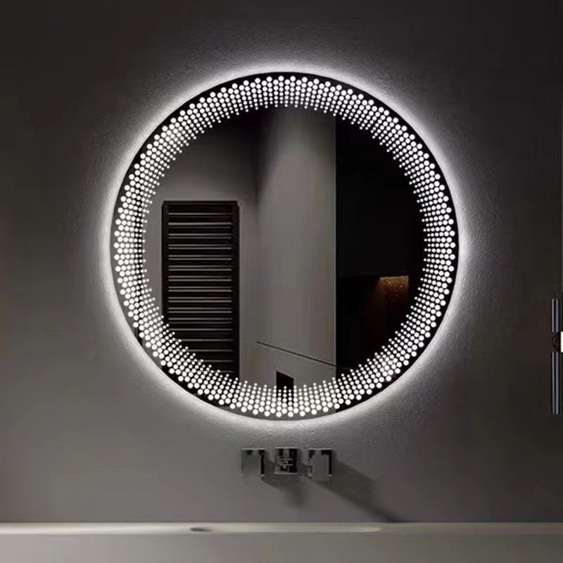 Creative Round Makeup Smart LED Light Anti-Fog Bathroom Mirror Touch Screen Wall-Mounted_voghion.com