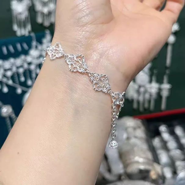 Pulseira geométrica com flor vazada e zircônia clara, com novo puxador simples e de nicho - galvanoplastia a quente,_voghion.com