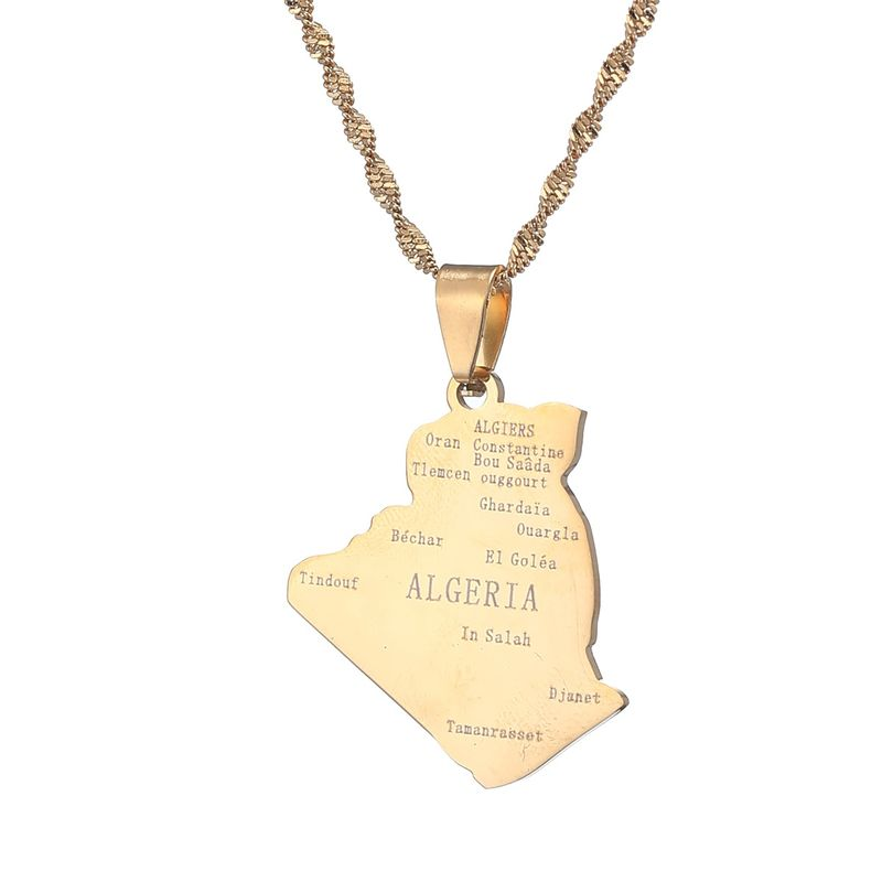 Algérie Carte Ville Nom Pendentif Collier Algérien Femmes Hommes Chaîne Bijoux_voghion.com