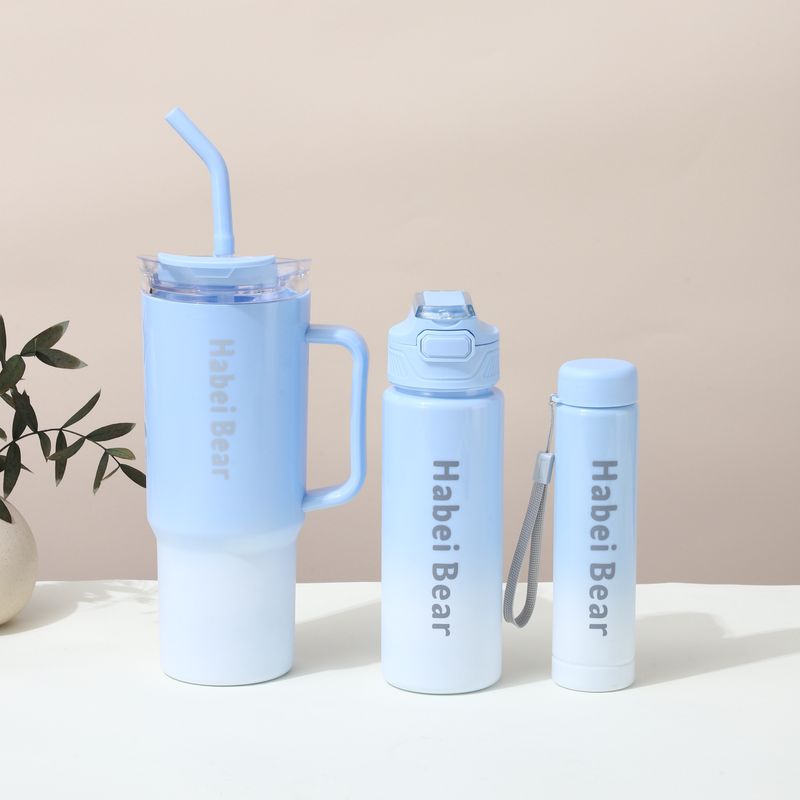 40oz Car Cup Gradient Color Water Cup Portable Handheld Plastic Cup High Value Straw Cup Three Piece Kettle_voghion.com