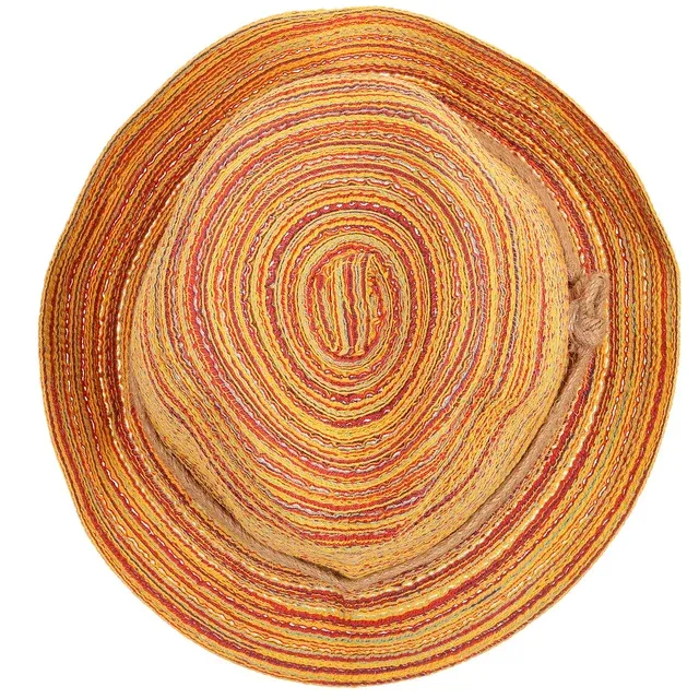 Cappello di paglia pieghevole a righe colorate Panama da donna, in vendita a caldo, in Boemia, per spiaggia, estate, sole_voghion.com