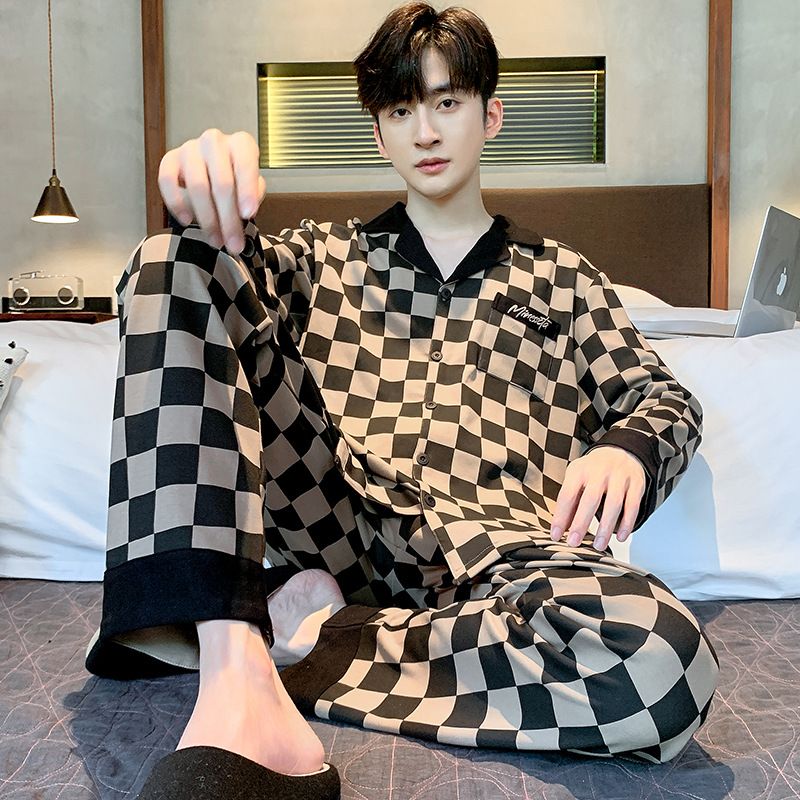 Nouveaux vêtements de nuit 2023, styles de printemps, vêtements de maison à manches longues en pur coton, ensembles d'automne et d'hiver pour hommes_voghion.com