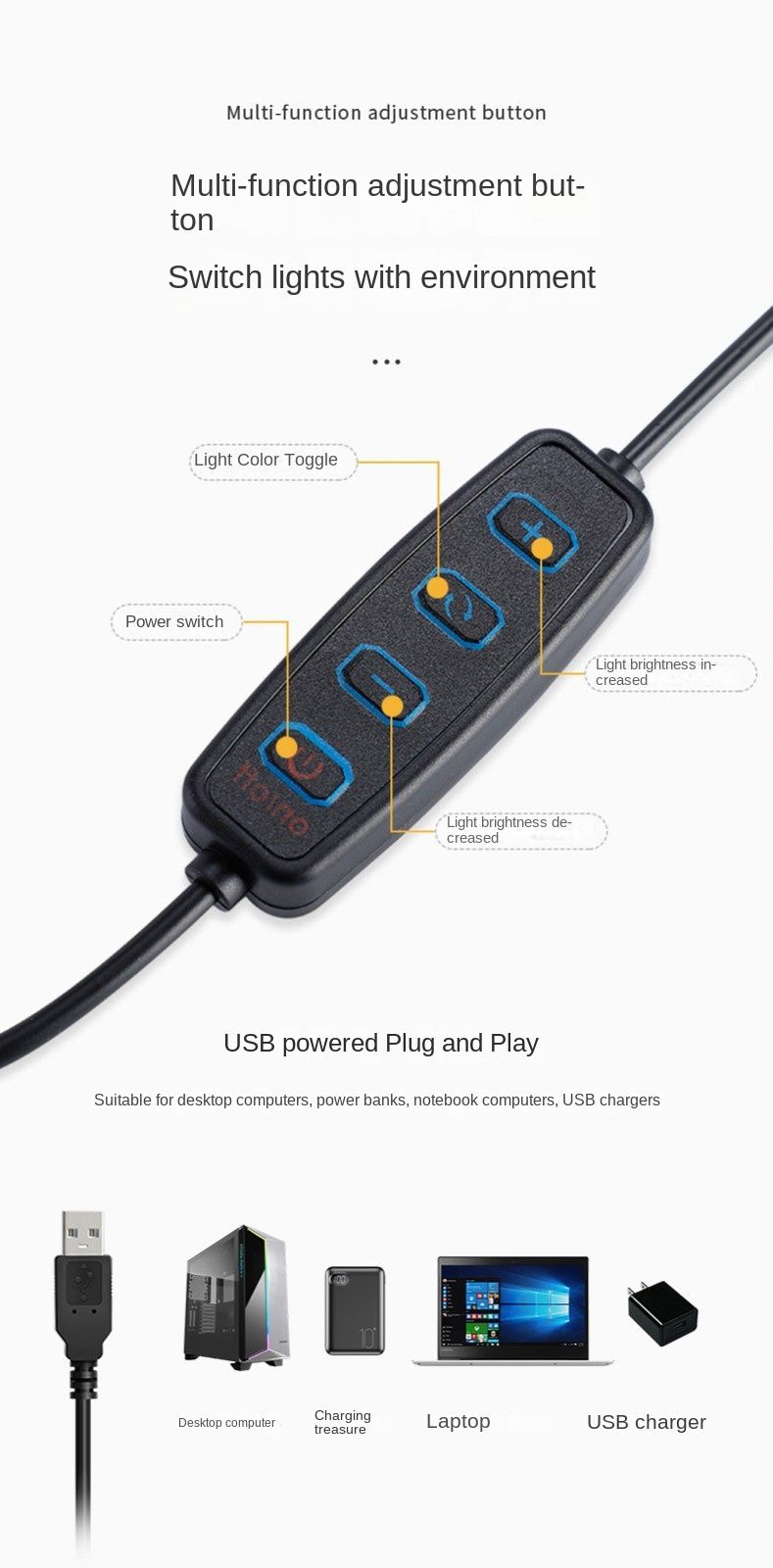 Luce per streaming live da tavolo mobile - Luce morbida a 3 colori, girevole a 360°, alimentazione tramite USB, perfetta per trasmissioni di bellezza e riprese video_voghion.com