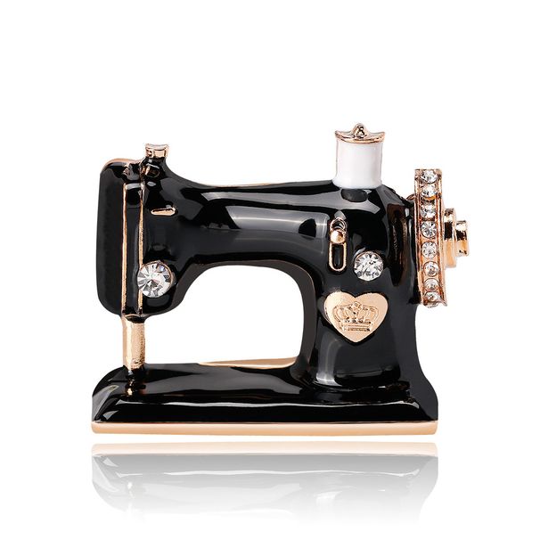 Korean creative style personalized brooch alloy diamond sewing machine brooch European and American oil drop brooch_voghion.com