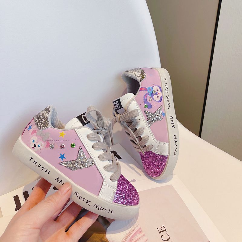 2231 Girls Star Single Board Shoes Printed Decoration Sequins Cartoon Soft Sole Children's Leisure_voghion.com