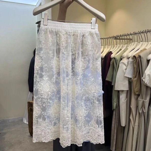 Gonna midi in pizzo vintage ChicShe per donna, estate 2025, nuova gonna a strati con elastico in vita e lunghezza media_voghion.com