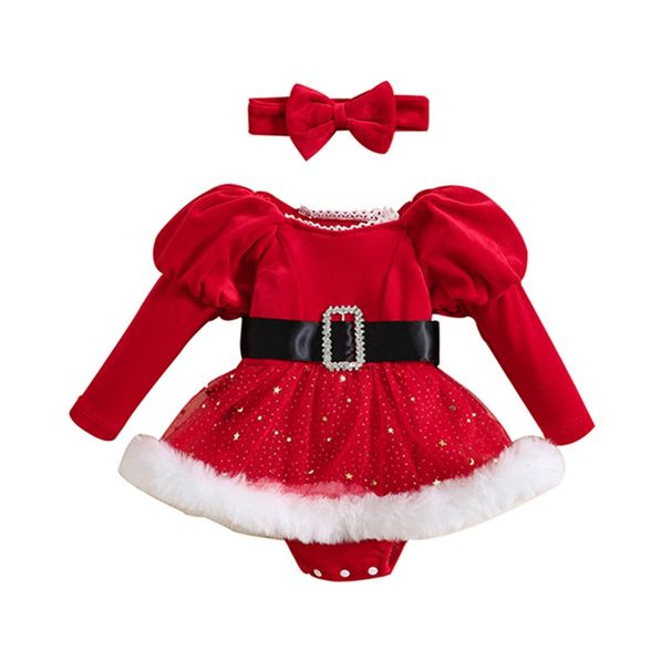 Kerstjurk herfst/winter voor kinderen Baby Star Mesh wikkelrok + hoofdband_voghion.com