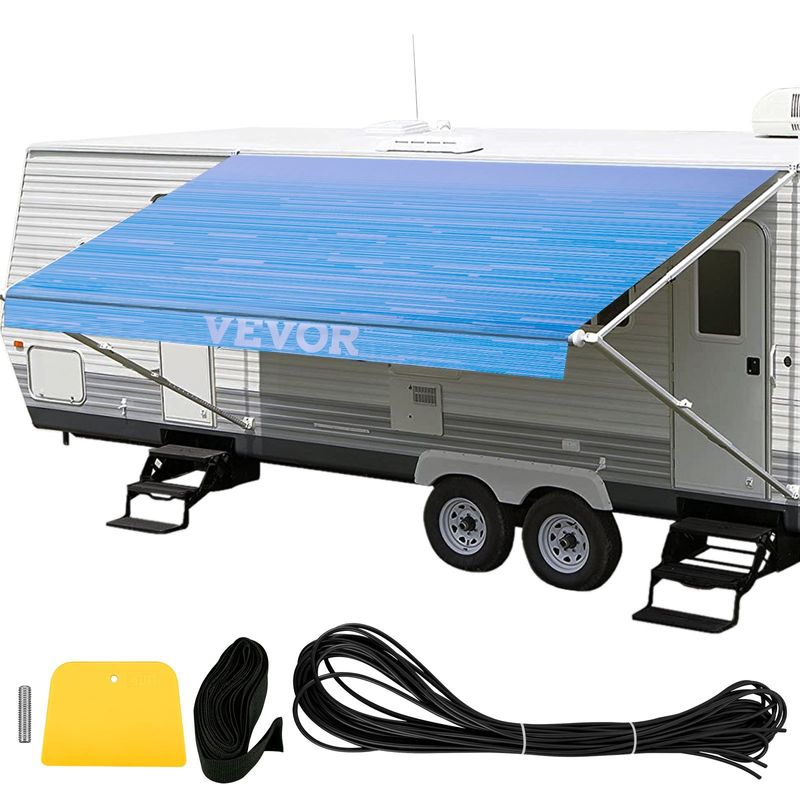VEVOR RV Awning 18' Camper Awning Fabric, Trailer Awning Canopy Patio Camping Car Awning, Durable 15oz Vinyl Roller Tube for RV, Van, SUV, Patio Awnin_voghion.com