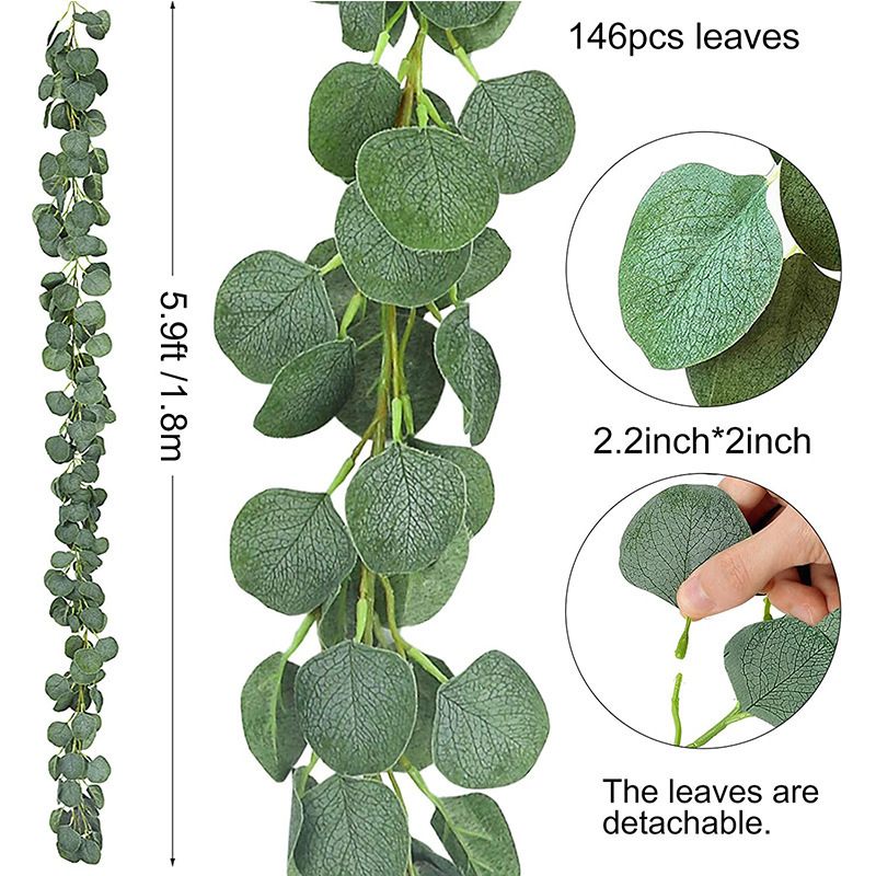 Eucalyptus garland silk eucalyptus leaves vines handmade garland green wedding background arch wall decoration flowers_voghion.com