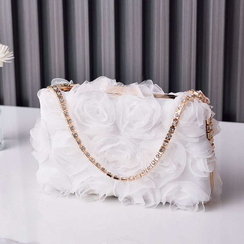 Vendita Borsa da sera con fiori in chiffon Borsa da donna color champagne Borsa cheongsam fatta a mano Borsa con diamanti_voghion.com