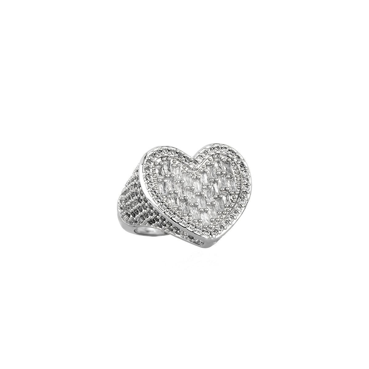 Anello trendy a forma di cuore per uomo e donna - Fascia micro-pavé in zirconia cubica in stile hip hop, in oro, argento e oro rosa - Taglie dalla 7 alla 11_voghion.com