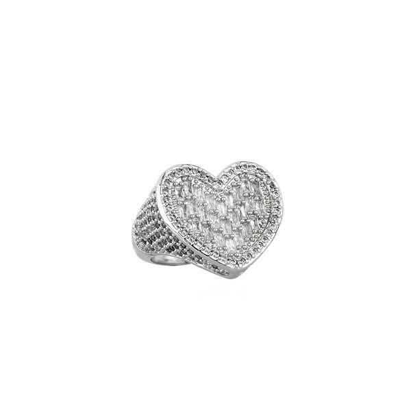 Anello trendy a forma di cuore per uomo e donna - Fascia micro-pavé in zirconia cubica in stile hip hop, in oro, argento e oro rosa - Taglie dalla 7 alla 11_voghion.com