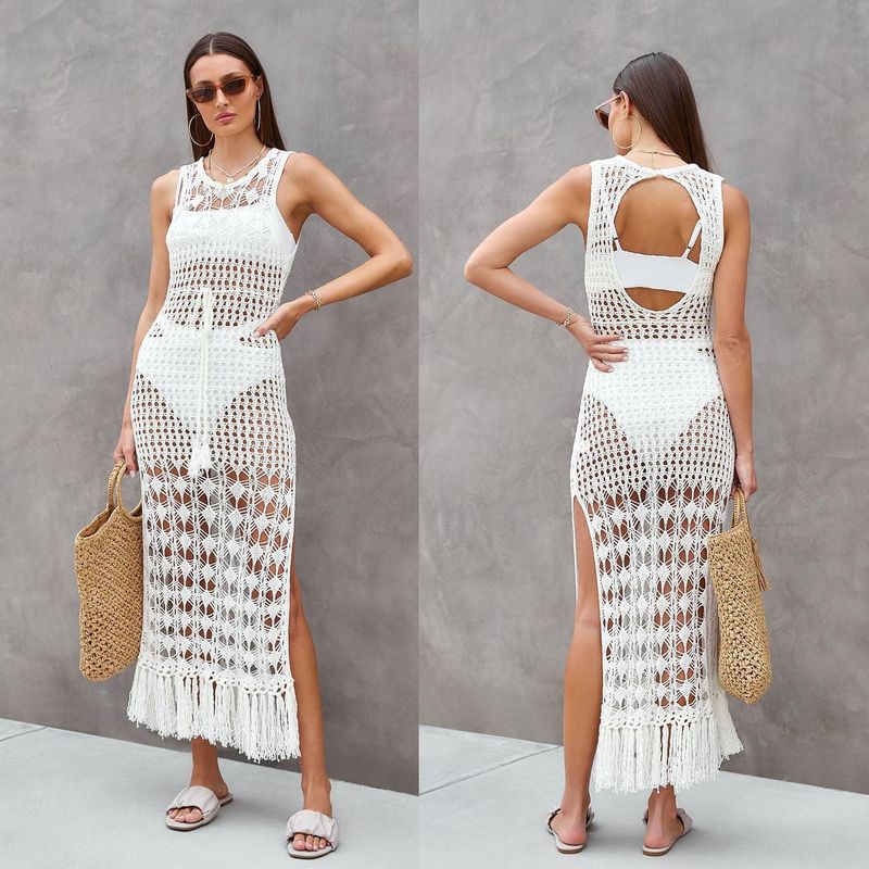 Women's Clothing Beach Blouse Hollow Knitted Blouse Holiday Dress_voghion.com