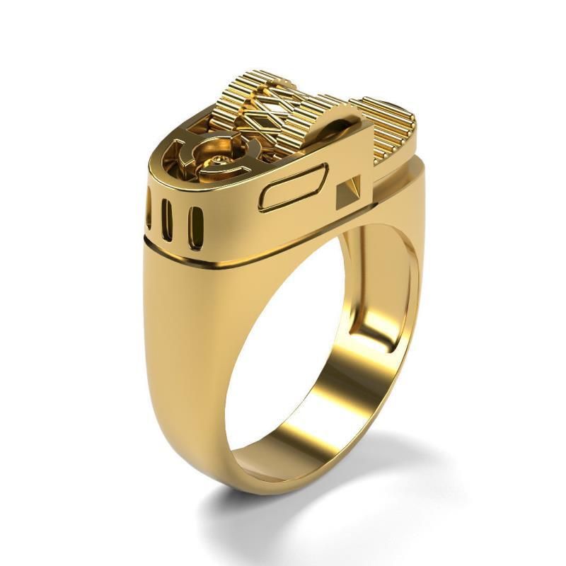 Blue Jing Creative Lighter Design Style Punk Plated 14k Men's Ring_voghion.com