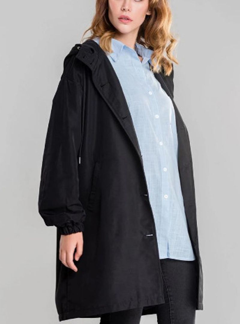 Windjacke für Damen, lange winddichte Windjacke mit Kapuze, Taille und Futter_voghion.com