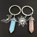 Natural Crystal Stone Sun And Moon Keychain Pendant Bullet Hexagonal Column Pendant DIY Creative Car Bag Hanging_voghion.com