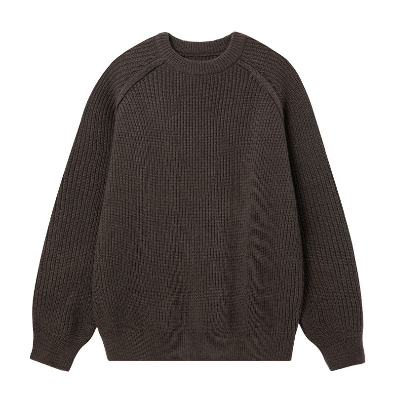 Herrenbekleidung Dreidimensionales Schulterlinien-Design Rundhalspullover Herbst- und Winterstil Textur Dicke Nadel Einfarbiger Strickpullover_voghion.com