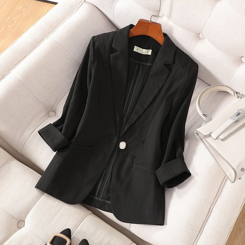 Women's Clothing Spring and summer thin mid-sleeve small suit one button fashionable simple versatile temperament commuter suit waist jacket_voghion.com