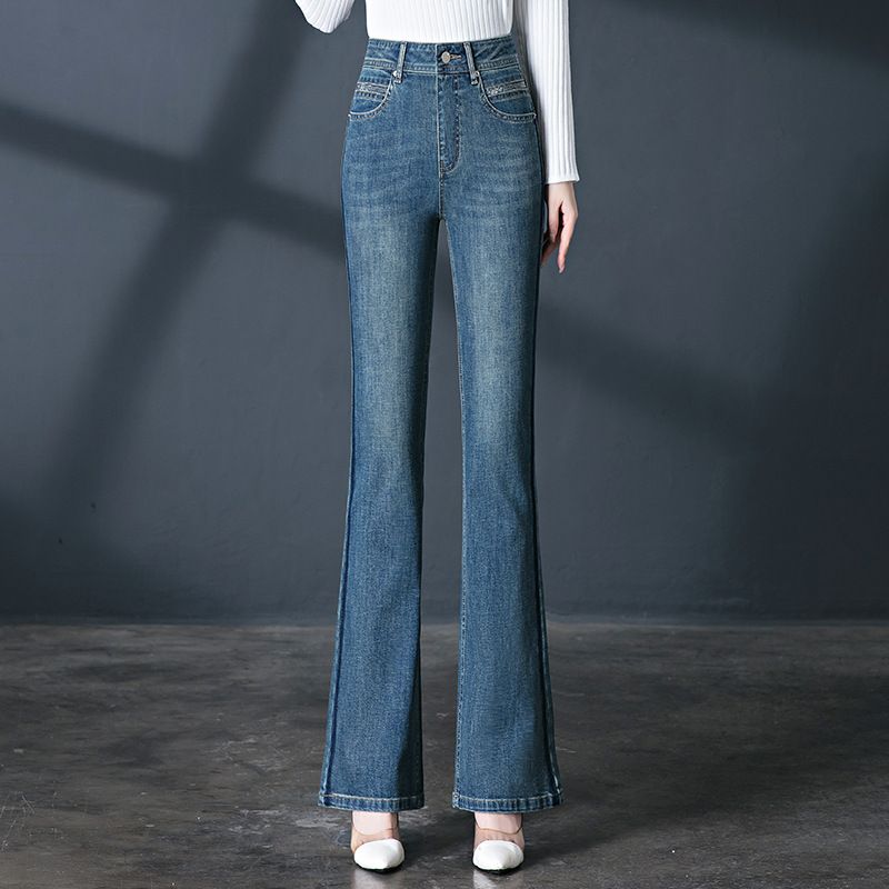 Women's Clothing Retro Flared Jeans High Waist Spring And Autumn Slim Elastic Long Legs Flared Pants Trousers_voghion.com