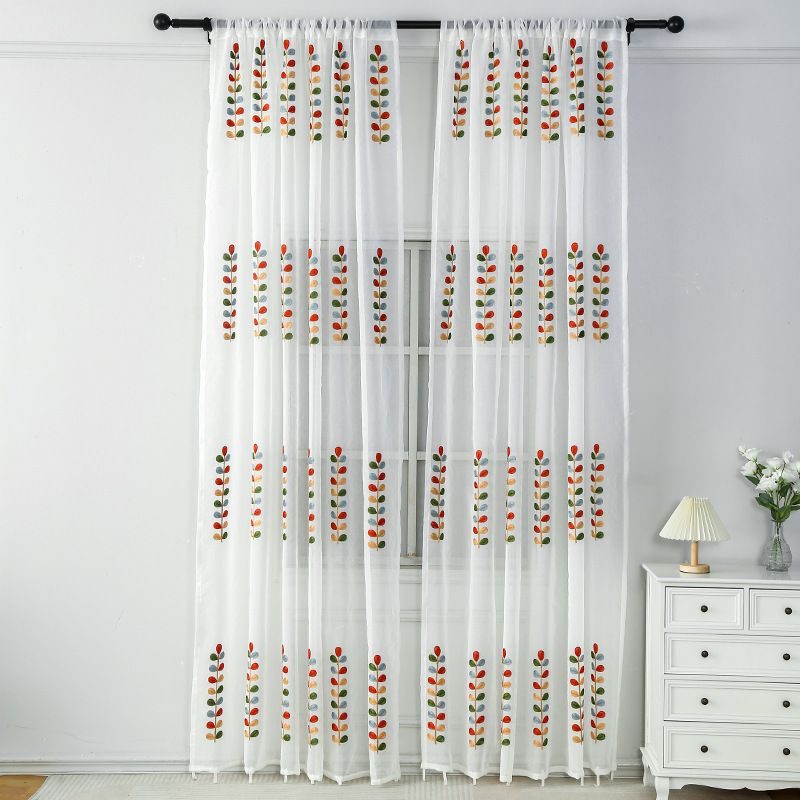 Modern Minimalist Embroidered Sheer Curtains, Semi-Sheer Window Drapes With Tree Branch Design, Polyester Fabric, Ready-Made For Living Room Bedroom_voghion.com