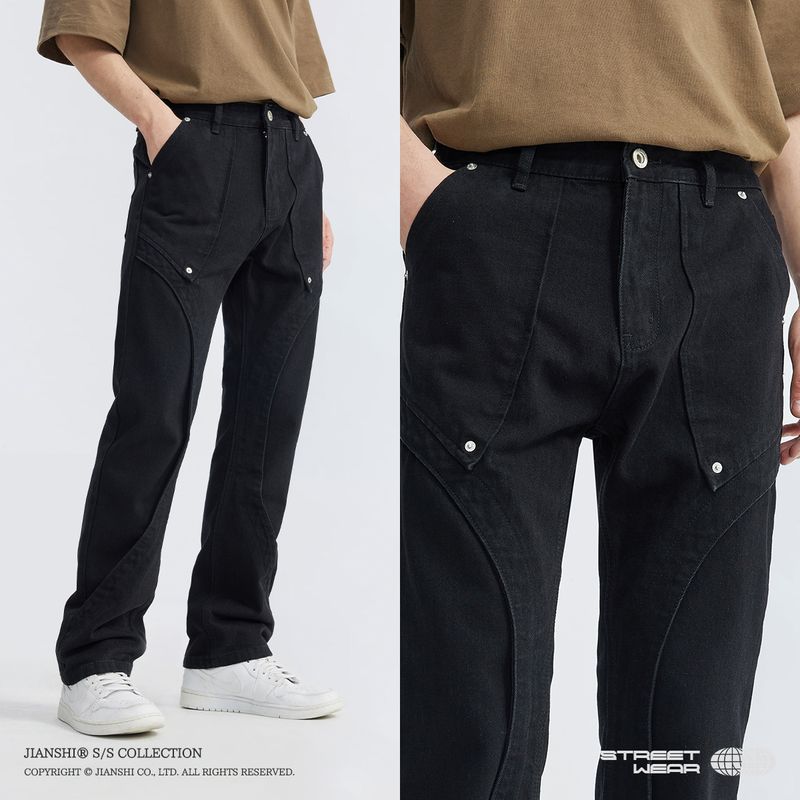 ​​Men's Retro Bootcut Jeans – Korean Style Washed Denim With Rivet Stitching (Black, S-XL)​​_voghion.com