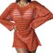 Women's Clothing Sexy Knitted Hollow Pullover Round Neck Long Sleeved Bikini Swimsuit Blouse_voghion.com