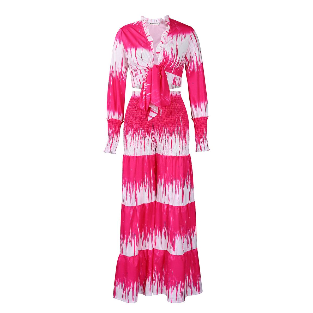 Ženska oblačila, nove potiskane majice z dolgimi rokavi in naramnicami, široke hlače z visokim pasom, priložnostna obleka_voghion.com