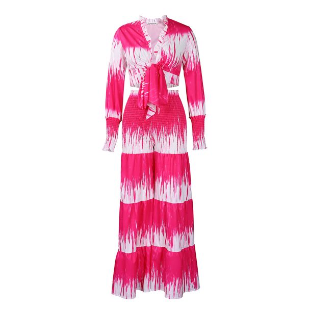 Ženska oblačila, nove potiskane majice z dolgimi rokavi in naramnicami, široke hlače z visokim pasom, priložnostna obleka_voghion.com