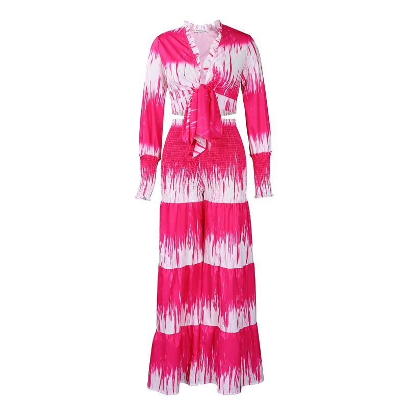 Abbigliamento da donna nuovo stampato con spalline lunghe maglie a vita alta pantaloni larghi gamba casual tuta_voghion.com