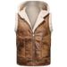 Men's Fleece-Lined Thickened Leather Vest With Hood For Cold Protection, Oversized Lambswool Cotton Vest, Trendy_voghion.com